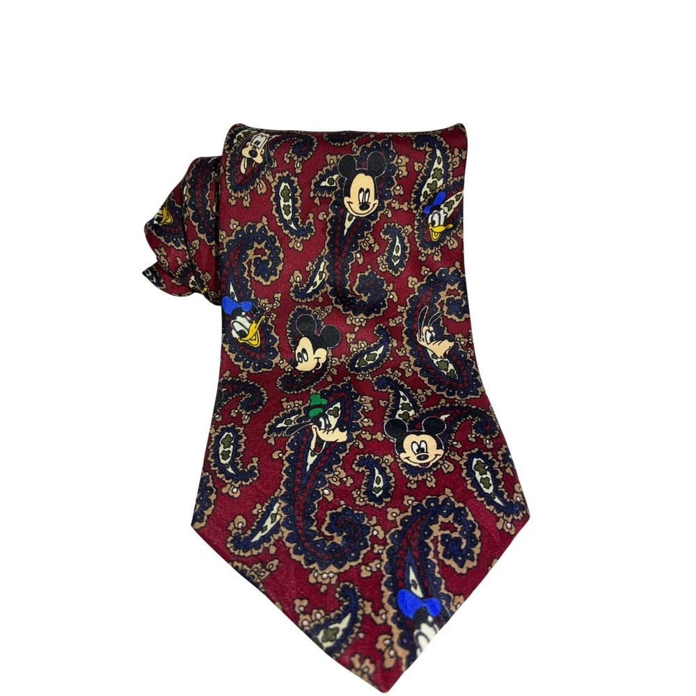 Disney Mickey Unlimited Paisley Tie Mens Red Mickey Mouse Donald Goofy USA Made